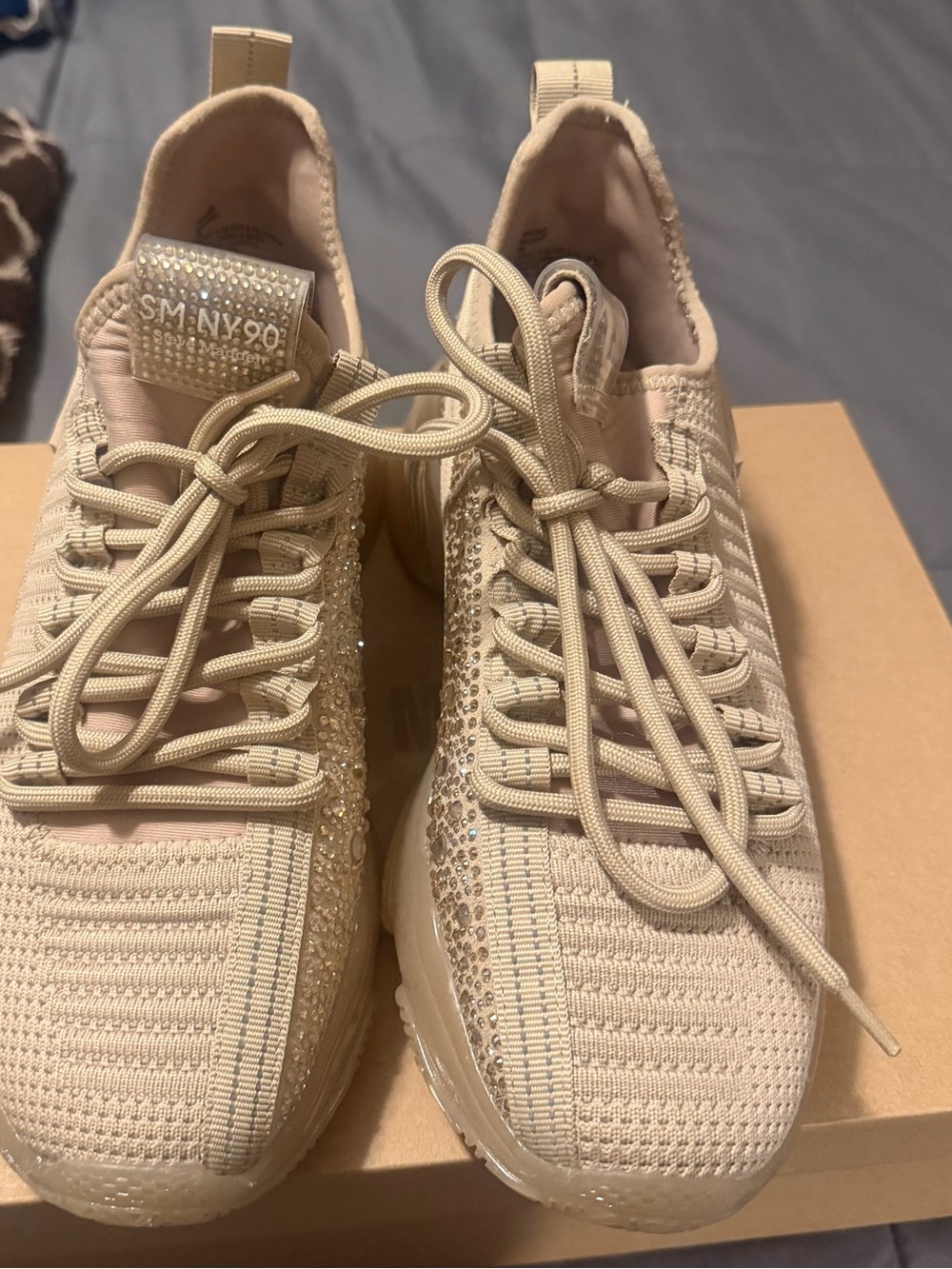 Steve Madden Beige Rhinestone Knit Sneakers